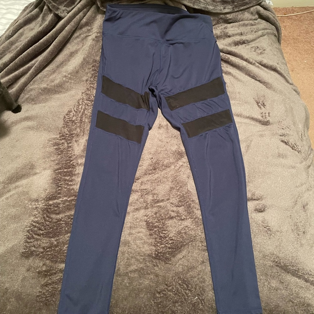 Navy blue mesh striped leggings
